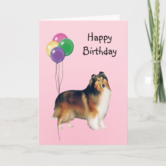 Rough Collie, Verjaardagsballonnen Kaart (Voorkant)