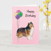 Rough Collie, Verjaardagsballonnen Kaart (Gele Bloem)