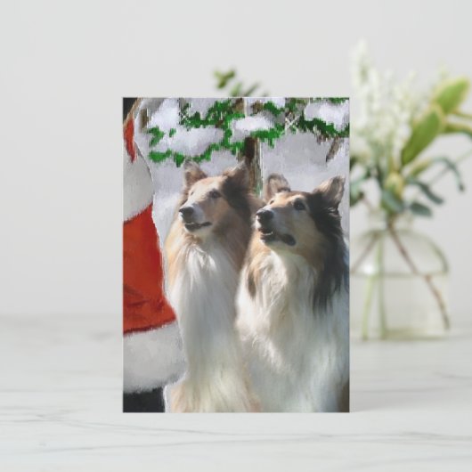 Rough Collies Ontmoet Santa Christmas Kaart (Staand voorkant)