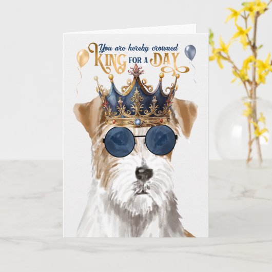 Rough Jack Russell Dog King for Day Funny Birthday Kaart (Gele Bloem)