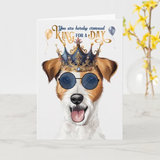 Rough Jack Russell Dog King for Day Funny Birthday Kaart (Gele Bloem)