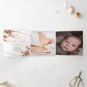 Rouille d'Oranje Feuillage Aquarelle Bapteme Drieluik Uitnodiging (Binnen)