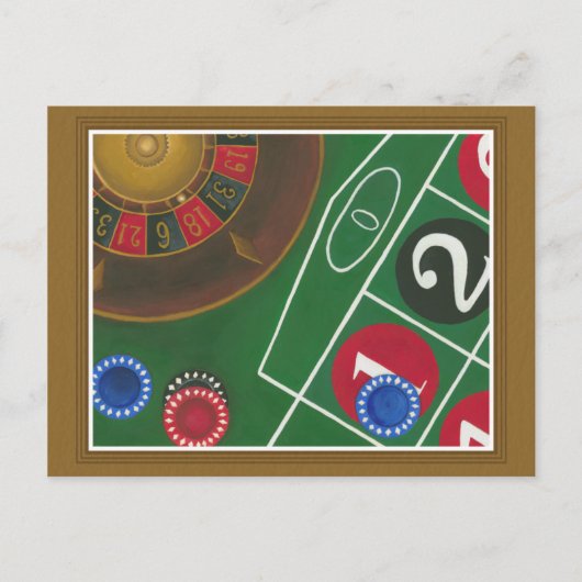 Roulette-tabel met chips en wiel briefkaart (Voorkant)