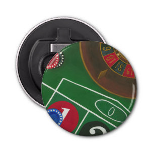 Roulette-tabel met chips en wiel button flesopener