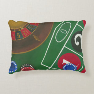 Roulette-tabel met chips en wiel decoratief kussen