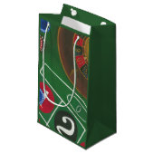 Roulette-tabel met chips en wiel klein cadeauzakje (Voorkant Gekanteld)