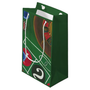 Roulette-tabel met chips en wiel klein cadeauzakje