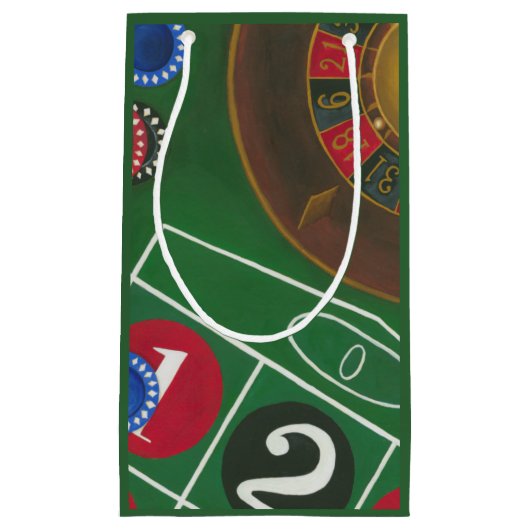 Roulette-tabel met chips en wiel klein cadeauzakje (Voorkant)
