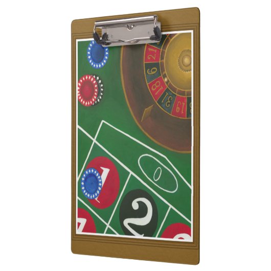 Roulette-tabel met chips en wiel klembord (Links)