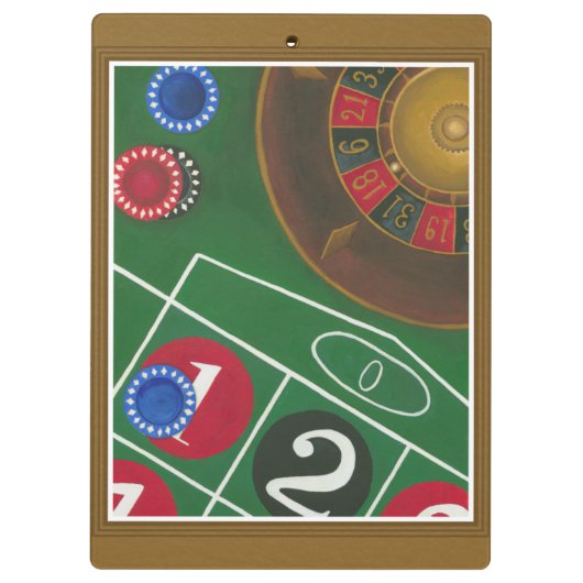 Roulette-tabel met chips en wiel klembord (Achterkant)
