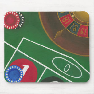 Roulette-tabel met chips en wiel muismat