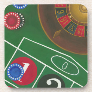 Roulette-tabel met chips en wiel onderzetter