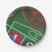 Roulette-tabel met chips en wiel papieren bordje (Voorkant)