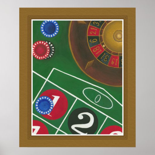 Roulette-tabel met chips en wiel poster (Voorkant)