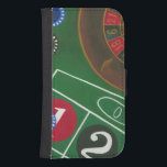 Roulette-tabel met chips en wiel galaxy s4 portemonnee hoesje<br><div class="desc">Het draaiende wiel houdt al macht op de rouletlijst, maar de macht van dit schilderij is in de levensechte afbeelding van een casino scène. De groene van het vilt en de kleur van de chips zetten je aan tafel, wachtend op je weddenschap om af te betalen. Koop vandaag nog uw...</div>