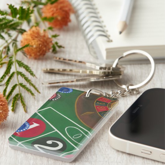 Roulette-tabel met chips en wiel sleutelhanger (Voorkant Rechts)