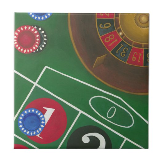 Roulette-tabel met chips en wiel tegeltje (Voorkant)