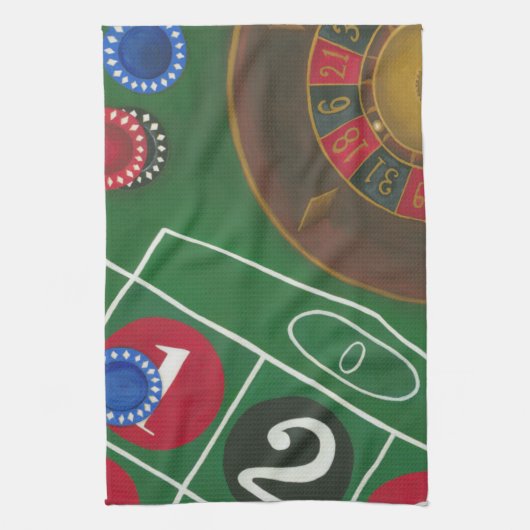 Roulette-tabel met chips en wiel theedoek (Verticaal)