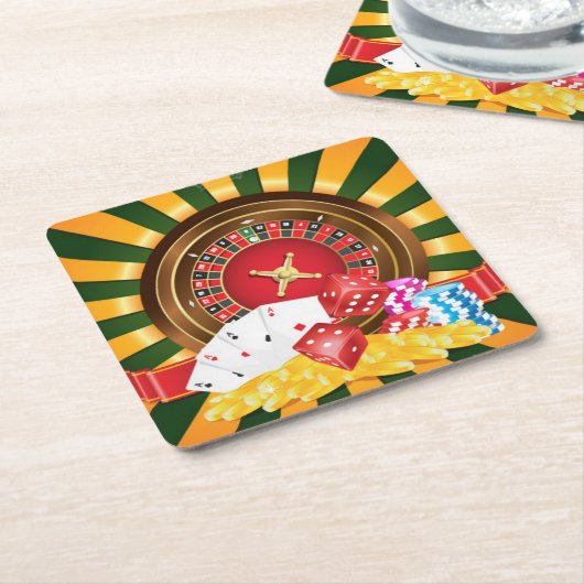 Roulette Wheel en Casino Cards, Dice en Chips Kartonnen Onderzetters (Schuin)