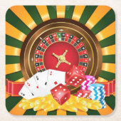 Roulette Wheel en Casino Cards, Dice en Chips Kartonnen Onderzetters (Voorkant)