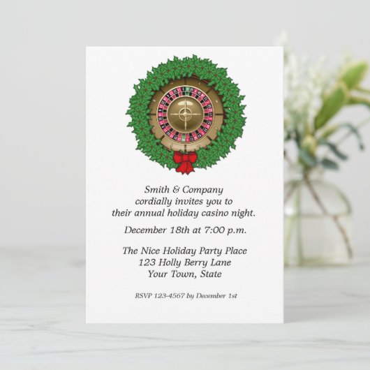 Roulette Wheel, Wreath Holiday Uitnodiging (Staand voorkant)