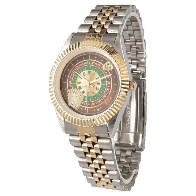 Roulette wiel en kaarten tweekleurige armband horl horloge (Gekanteld)