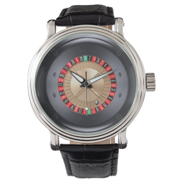 roulette wiel lederen horloge (Voorkant)