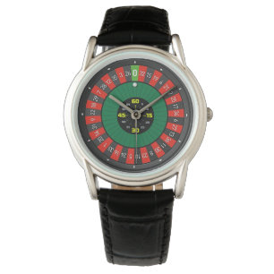 Roulette wiel zwart lederen horloge