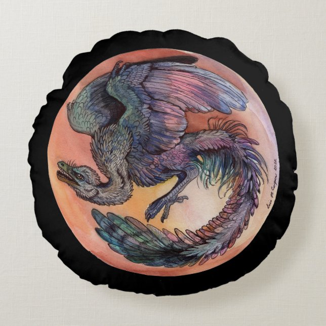 Round Archaeopteryx Pillow Rond Kussen (Voorkant)