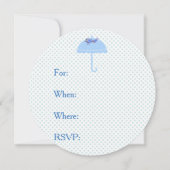Round Baby Shower Invitation, Blue Umbrella Kaart (Achterkant)