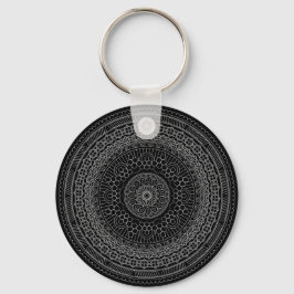 Round Black Mandala v3 Sleutelhanger
