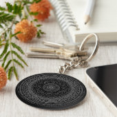 Round Black Mandala v3 Sleutelhanger (Zijkant)