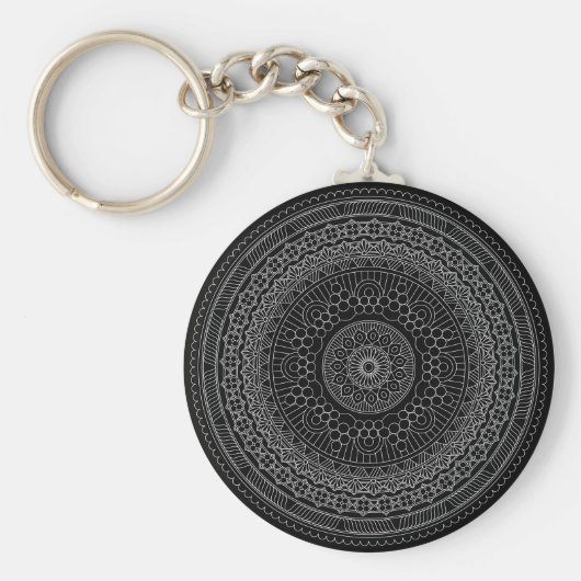 Round Black Mandala v3 Sleutelhanger (Voorkant)