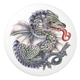 Round blue dragon ceramic knob keramische knop