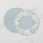 Round Blue en White Floral Wreate Easter Brunch Kaart (Voorkant / Achterkant)