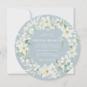 Round Blue en White Floral Wreate Easter Brunch Kaart (Voorkant)