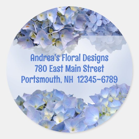 Round Blue Floral Return-adreslabels Ronde Sticker (Voorkant)