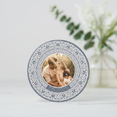 Round Blue + Off White Celtic Holiday Photo Card Feestdagenkaart (Staand voorkant)