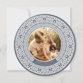 Round Blue + Off White Celtic Holiday Photo Card Feestdagenkaart (Voorkant)