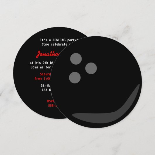 Round Bowling Ball Birthday Party Kaart (Voorkant / Achterkant)