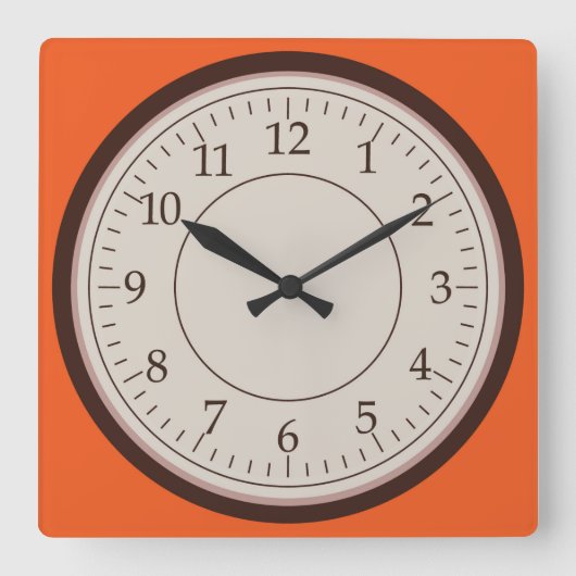 Round Brown Square Wall klok (Voorkant)