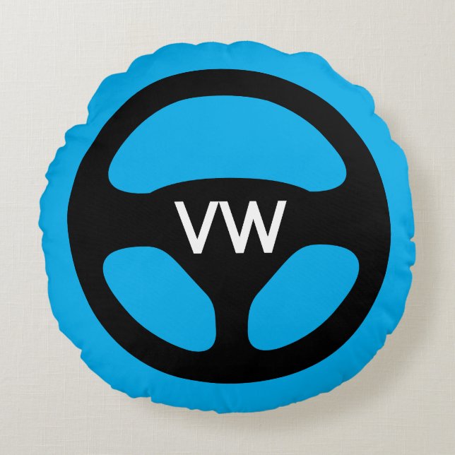 Round car steering wheel custom monogrammed rond kussen (Voorkant)