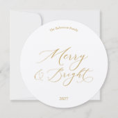 Round Christmas Card with Gold Script and Wreath Kaart (Voorkant)