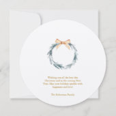 Round Christmas Card with Gold Script and Wreath Kaart (Achterkant)