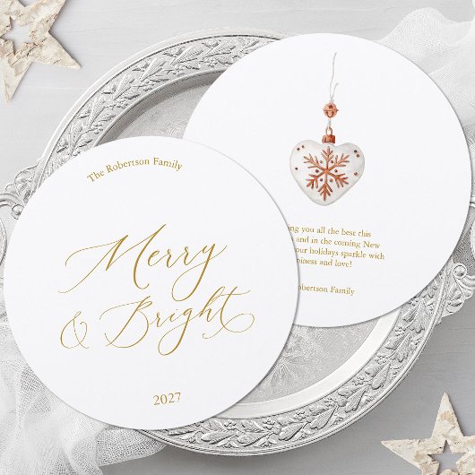 Round Christmas Card with Gold Script Kaart