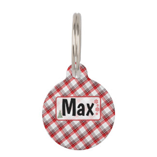 Round Christmas – Personalized Name, Plaid Holiday Huisdierpenning