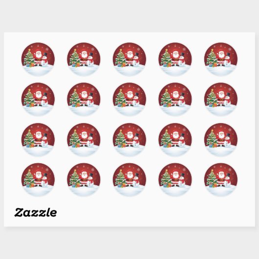 Round Christmas Sticker - Santa, Snowman & Tree  (Vel)