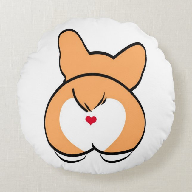 Round Corgy Butt Pillow Rond Kussen (Voorkant)