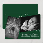 Round Corners Green Peace & Love Kerstfoto's Feestdagenkaart (Voorkant / Achterkant)