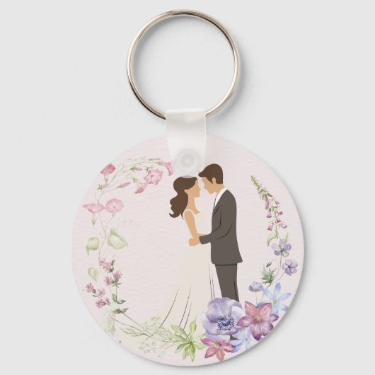 Round Couple Keychain – Mr. & Mrs. Personalized Gi (Voorkant)